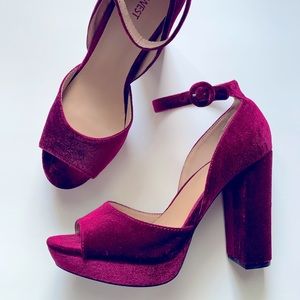 Nine West Velvet Mary Jane Platform Heels